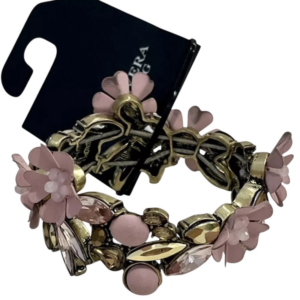 Simply Vera Wang 3D Pink Flower Bead Rhinestone Wide‎ Stretchable Bracelet
